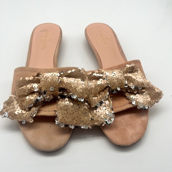 Kate Spade Blush Pink Sequin Bow Slide Sandals Sz 6 - Picture 6 of 6